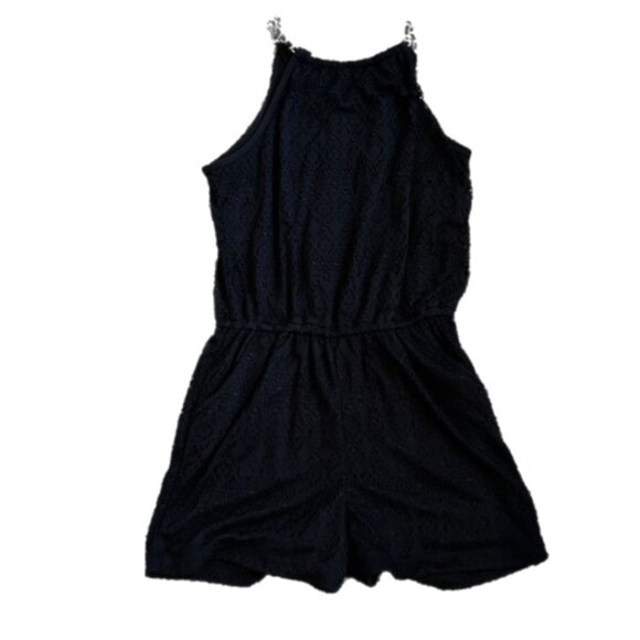 Bisou Bisou Pants - Bisou Bisou Crochet Romper Black Size XS Back zip closure with adjustable chain